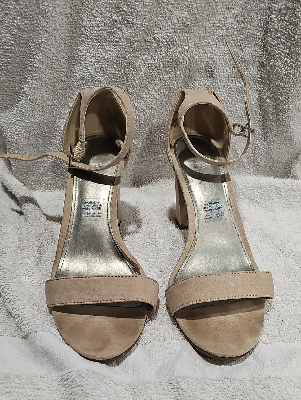 8W Worthington Beige Suede Ankle-Strap Heels
